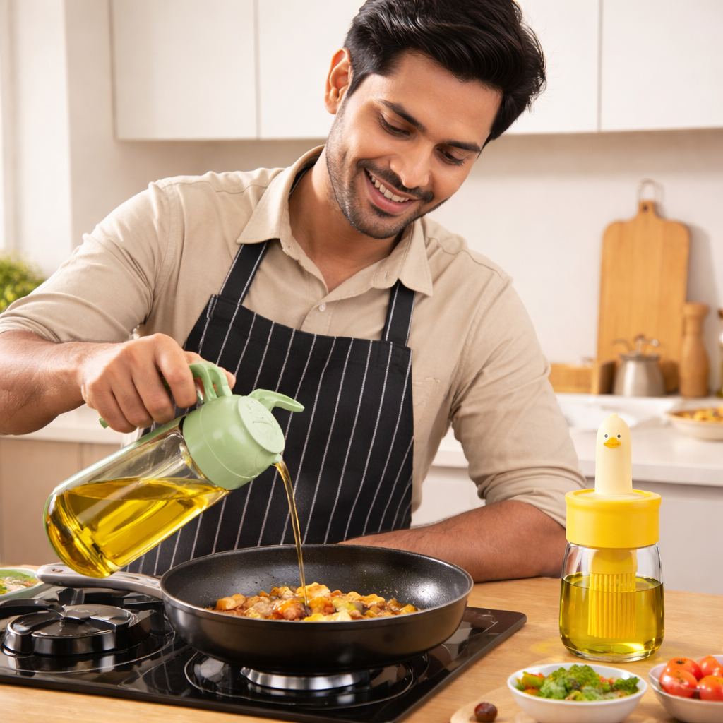 Raizak Smart Oil Control Set – 2-in-1 Oil Dispenser & Silicone Brush