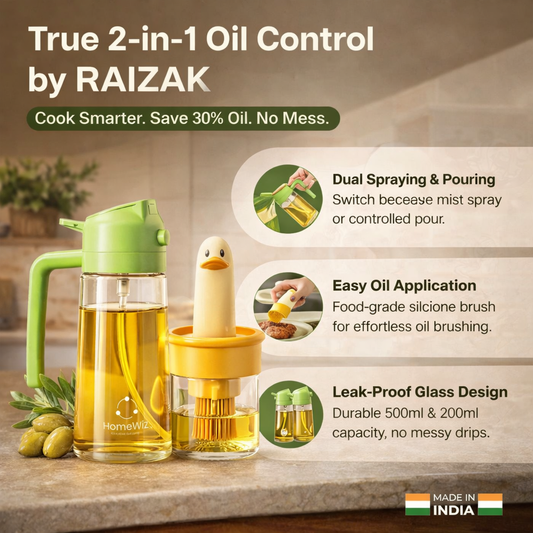 Raizak Smart Oil Control Set – 2-in-1 Oil Dispenser & Silicone Brush