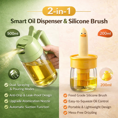 Raizak Smart Oil Control Set – 2-in-1 Oil Dispenser & Silicone Brush